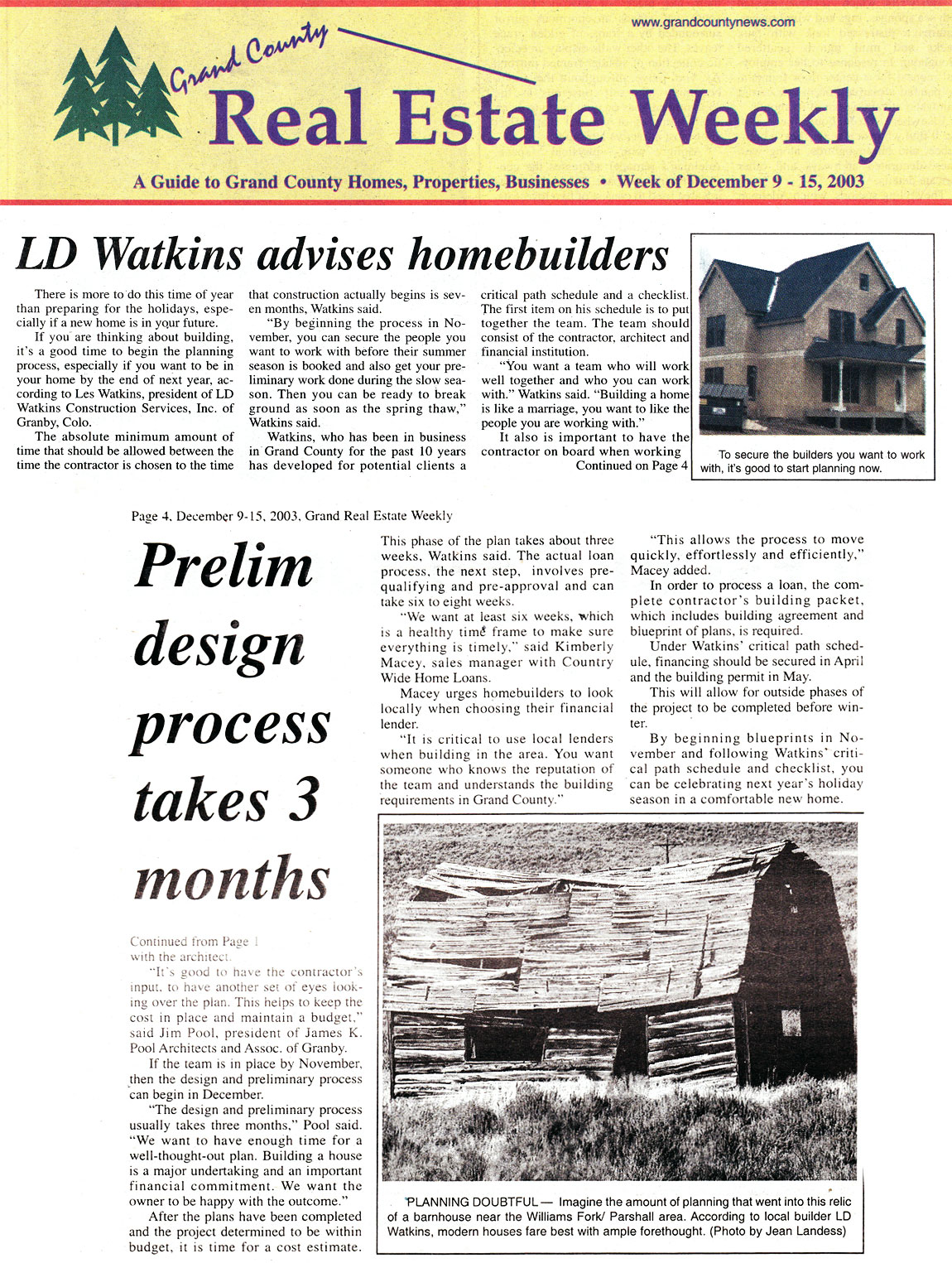 Homebuilder Advise from LD Watkins, as published in December 2003